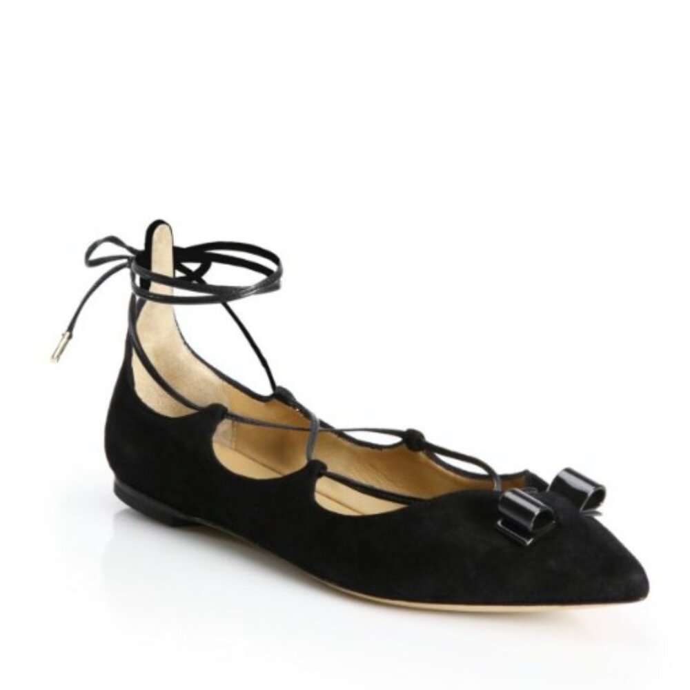 FERRAGAMO Claire Suede Lace-Up Bow Flats
